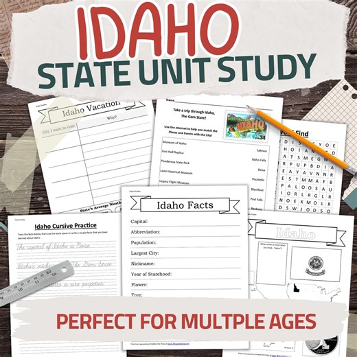 Idaho State Worksheet Pack: Printable Geography and History Unit Study Kit - Etsy Canada