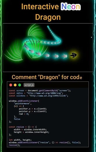 Interactive Neon Dragon that follows the cursor. 🪄 #coding #html #css #shorts