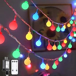 JMEXSUSS 100 LED Christmas Lights Indoor Plug in, 33ft 8 Mode Globe String Lights with Remote, Connectable Fairy Lights for Bedroom Room Tree Party Holiday Christmas Decoration (Multicolor)