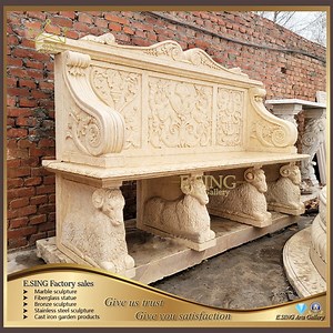 [Hot Item] Hand Carved Natural Stone Outdoor Garden Beige Marble Stone Bench Seat Chair