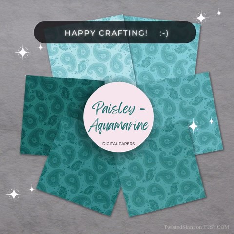 Paisley Seamless Patterns Digital: Paisley Papers (Instant Download) - Bandana Pattern | Seamless Papers | Boteh | Aquamarine | PAIS01