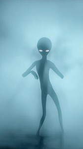 3D rendering. Scary alien dancing on a dark smoky background. UFO futuristic concept.