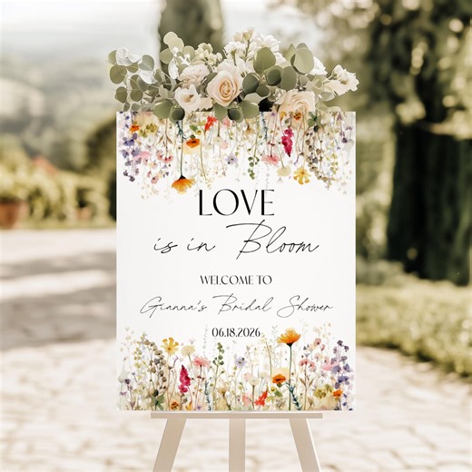 Love is in Bloom Bridal Shower Sign Template, Wildflower Love in Bloom Sign, Editable Canva Template, She's off the Market, Welcome Sign - Etsy