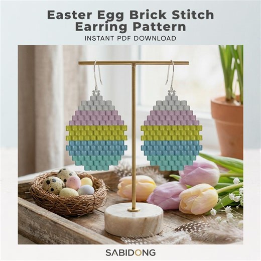 Easter Egg Brick Stitch Earring Pattern, Seed Bead Jewelry Tutorial, Miyuki Delica, Pastel Spring DIY Beadwork Digital Download
