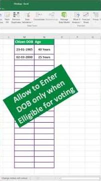 Use of Data Validation to enter DOB only when eligible for voting in Excel