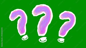 question mark animation on green screen. question mark in purple and white color. question mark drawing with chalk. green screen background