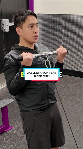 CABLE STRAIGHT BAR BICEP CURL TUTORIAL 💪🏼 // Build your biceps using the cable tower and a straight bar! #bicep #bicepworkout #workout #planetfitness