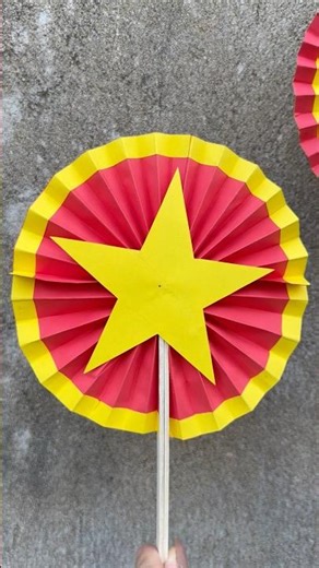 Try making a Red Flag with Yellow Star fan out of paper and ice cream sticks | Paper Fan #paperfa...