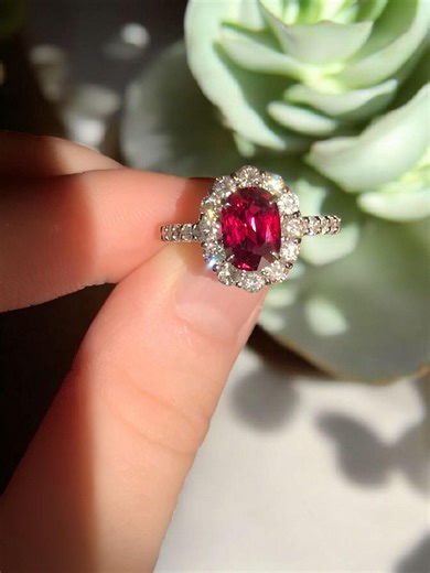Regal Crimson Halo Ring With Lab-created Ruby in 925 Sterling Silver - Etsy