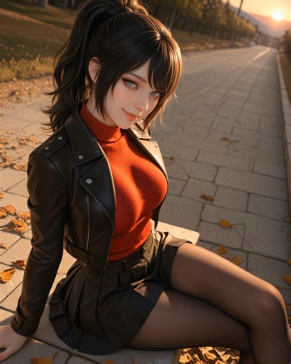 Kawaii Anime Cuties on Instagram: "Leather jacket, red sweater and a pleated leather skirt ❤️❤️ #anime #animegirl #animeart #aivideo #aivideos #animefashion #leatherjacket #leatherskirt #redsweater"