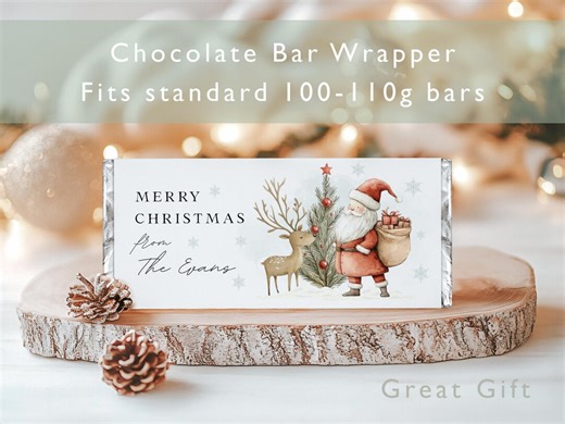 Personalised Christmas Chocolate Bar Wrapper | Custom Name Whimsical Santa Reindeer Theme | Festive Kids Chocolate Cover - Etsy