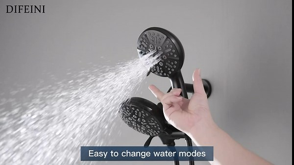 Dual Shower Faucet Set High Pressure Dual 2 in 1 Shower Combo Set Shower System with Handheld Showerhead 3-way Water Diverter Shower Trim Kit Matte Black