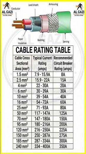 Cable Rating Table | Electrical Cable Size & Ampere Chart | Wiring Load Guide | AL GAZI ELECTRICAL