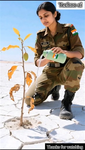 Army soldier saved an mango plant from drying up by watering it. #ai #army #save #mango #aistory