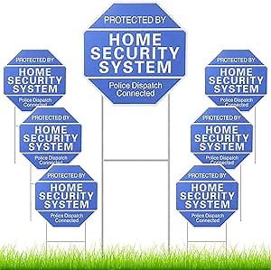 6 Pack Protected by Home Security System Signs for Yard with Metal H Stakes 10" x 16.5" Security Yard Signs Police Dispatch Connected Warning Sign for Garden Yard Outdoor