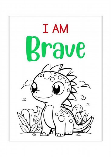 Dinosaur SEL printable coloring pages worksheets in black white.