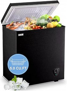 WANAI 5.0 Cu.Ft Compact Chest Freezers with 7 Adjustable Thermostat Top Open Door Freezer Compressor Cooling with Removable Storage Basket, Energy Saving Perfect for Home Bar Dorm or Apartment, Black
