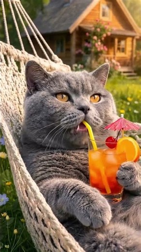 British Cat's Perfect Summer in a Hammock #cutecat #greycat #summer #hammock #funnycat
