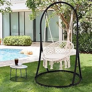 SUNCREAT Hammock Chair with Stand Included, Heavy Duty Hanging Chair with Stand, 330 lbs Capacity, Patent Pending, Beige