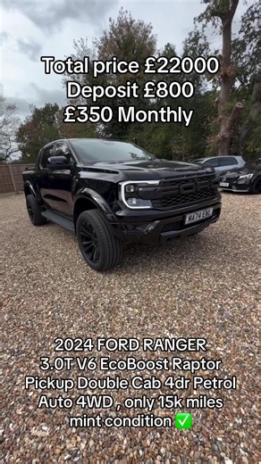 2024 FORD RANGER RAPTOR V6 3.0 EcoBoost V6 • 292 PS • Automatic • 4WD 2024 Plate , Petrol , Only 15,000 Miles A seriously impressive Raptor combining aggressive styling, V6 performance and premium upgrades ✅ Ghost Immobiliser ✅ Custom Coloured Wheel Arches ✅ Starlight Headliner ✅ Full Raptor Specification ✅ Automatic Transmission ✅ Four Wheel Drive Finance Available 🚚 Nationwide Delivery Available 📩 Message us to make it yours #fordranger #fordranger4x4 #fordrangerraptor #uktiktok #pickuptruck