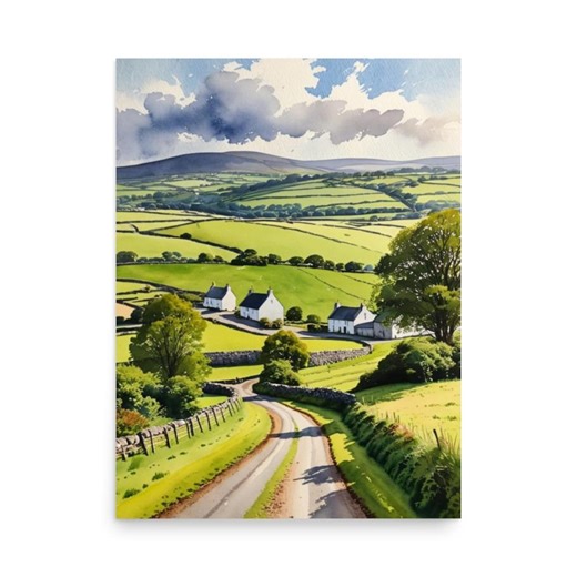 アイルランドの田園風景の水彩画アートプリント：アイルランドの風景 - Etsy 日本