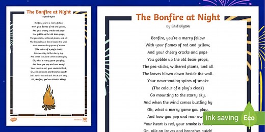 The Bonfire at Night by Enid Blyton Poem
