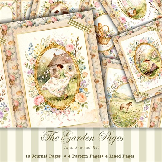 Spring Garden Junk Journal Kit Printable Cottagecore Floral Pages With Patterns and Lined Pages - Etsy