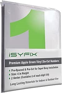iSYFIX Apple Green Vinyl Numbers Stickers – 4 Inch Self Adhesive (2 Sets)- Premium Decal Die Cut and Pre-Spaced for Mailbox, Signs, Window, Door, Cars, Trucks, Address Numbers, Indoor or Outdoor