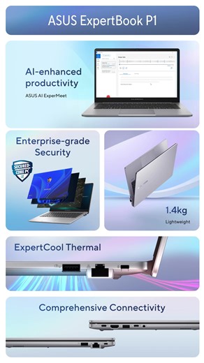 2.2K views · 17 reactions |  Discover ASUS ExpertBook P1, a sleek and powerful laptop for small businesses. With:  Intel Core i7 AI ExpertMeet top-notch security Built for on-the-go professionals. Learn more 欄 https://ca.asus.click/p1403 | ASUS | Facebook