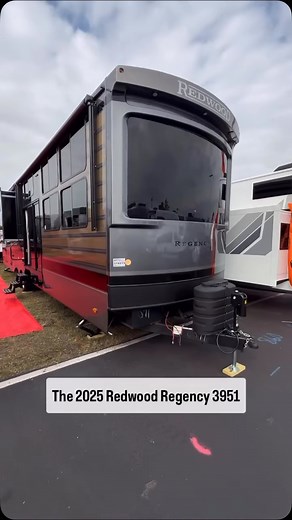 The 2025 Redwood Regency 3951BAM is massive at 42 feet and three slides. This is a perfect choice for full time or seasonal RVers. This touts specs including: ✅Full kitchen with 4 burner gas stove ✅Breakfast bar with four stools ✅Dishwasher ✅Massive basement garage and storage ✅CCC=1,998 lbs. ✅20 foot awning ✅Much more! MSRP: $130,960 What do you think of this destination trailer? Could you live in something like this? Let us know down in the comments below! #destination #rvlife #fulltimerv #rv 