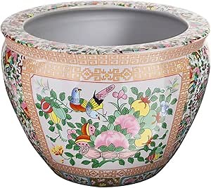 Floral Painted Fish Bowl Planter 14" Wide