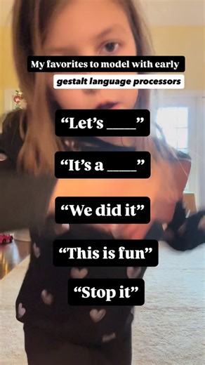 Ashley Causey, Virginia Beach Speech Therapist on Instagram: "Working with an early GLP (gestalt language processor)? These are some of my go-to phrases to model 🥰meaningful, functional, and from their perspective. 💡Why I love them: • They match the child’s experience • Support connection over correction • Target multiple communicative functions (commenting, protesting, requesting, sharing joy!). Remember, every child is different but this is a good place to start 🫶"