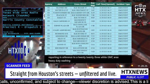 A real-time stream of police, fire, and EMS radio traffic from across the Houston area. The audio is raw and uncut, shared exactly as it comes through. Please remember: All information heard is unconfirmed, unverified, and may change as situations evolve. Viewer discretion is advised. I’ll be monitoring the feed closely and posting updates in the chat. Tune in and follow along with me as we track what’s happening across HTX in real time. Stay safe, Houston. #HTXNEWS #HouNews #HoustonScanner #HCS