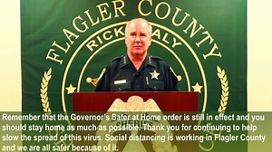 Good Afternoon. This is Flagler County Sheriff Rick Staly with a COVID-19 update on Tuesday. Flagler County now has 76 confirmed cases of COVID-19 with nine total hospitalizations and two deaths. Flagler County has now tested 1,016 people with 7.5% testing positive. I have some good news on beach access! The County Administrator is going to be opening the beaches in Flagler County beginning on Wednesday, April 22nd, for limited hours for exercise, fishing, surfing, and recreation only. All beach
