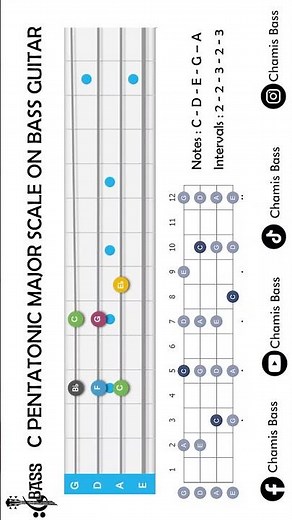 C Pentatonic Minor Scale On Bass 𝄢 #basslesson #chamisbass