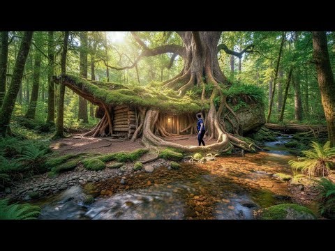 Building a Wooden Shelter House and Surviving Alone in the Forest Using Primitive Tools