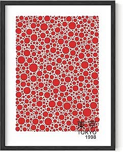 HAUS AND HUES Japandi Wall Art - Red Yayoi Kusama Inspired Framed Poster, Abstract Japanese Circle Print for Modern Decor, 12x16 Framed