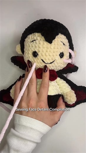 Jay | Crocheter & Artist on Instagram: "Sewing face details compilation - Victor the Vampire Edition! It’s the PERFECT time to get into the Halloween season and crochet some spooky plushies/decor 🎃 you can crochet your own Victor the vampire with my crochet pattern on my website, etsy, and Ribblr! All 🔗s in bio! 💕 #crochet #crochetersofinstagram #crocheter #crochetersoftheworld #crochetlove #crochetlover #crochetlovers #amigurumi #amigurumidoll #amigurumimaker #amigurumitoys #yarn #yarnlover
