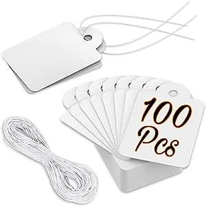 Price Tags with String (100 Pack, White) 1.75x1.09 Inch – Lightweight Quality Card Stock Material – Strings Tags to Label Parcels, Gifts, Clothing & All Kind of Events