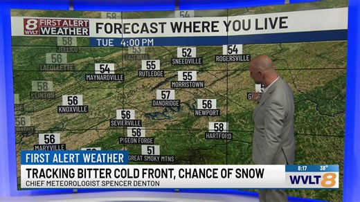 LIVE: Chief Meteorologist Spencer Denton is tracking the next big cold front that will bring bitter cold and the possibility of snow into East Tennessee. https://tinyurl.com/ysnbkewr | WVLT