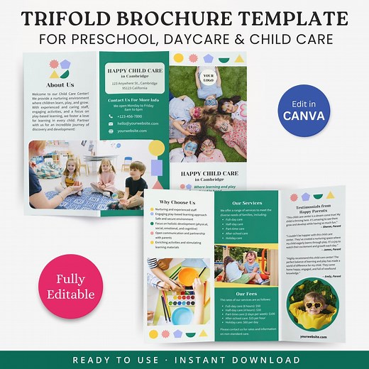 Editable Trifold Brochure Template for Daycare Preschool Leaflet Child Care Flyer Canva Template Kids Education Pamphlet School Marketing - Etsy