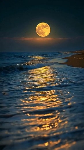 81K views · 5K reactions | Golden moonlight dances along gentle waves, painting the shoreline in a luminous glow. The ocean whispers softly in the night, each ripple catching the magic of the full moon rising above the horizon. Solitude, wonder, and peace meet here—where sky and sea connect by moonbeam. Let this view remind you how even the tide listens to the pull of the moon. #MoonOverSea #NightWaves #PeacefulMoments #OceanGlow #LunarMagic #NightPhotography | Sky&Earth | Facebook