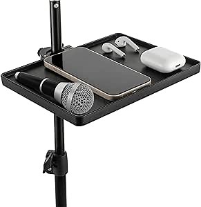 Microphone Stand Tray, Universal Clamp-On Rack Tray, Mic Stand Holder with Strong Load Capacity, Microphone Stand Shelf for Live Streaming Recording Karaoke
