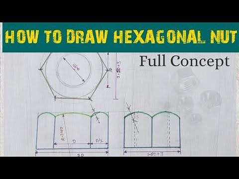 How to draw hexagonal nut (Engineering drawing). Orthographic projection |Engineering and poetry|