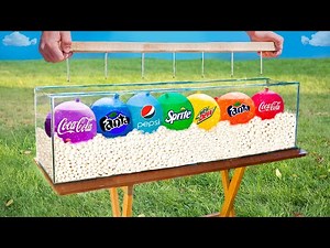 Experiment: Rainbow Giant Balloons with Coca-cola in Aquarium full of Mentos