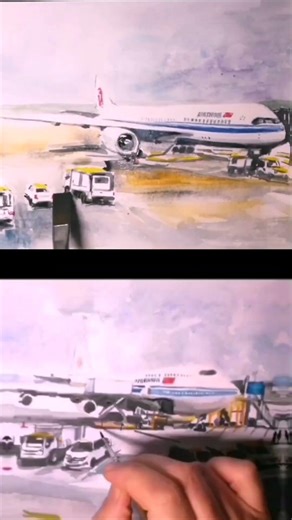 #airchina #boing747 #a300 #hogqiao #boarding #watercolor #aquarell #上海 #上海虹桥国际机场