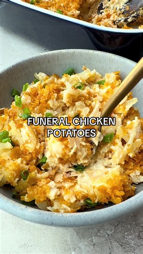 This Funeral Potato and Chicken Casserole is the ultimate comfort food mashup. 🥔🍗 Creamy, cheesy, and loaded with tender chicken and crispy potatoes, it's a hearty dinner that's perfect for feeding the whole family. Save this cozy casserole for your next weeknight dinner! Get the full recipe here: https://therecipecritic.com/funeral-potato-and-chicken-casserole/ #chickencasserole #potatorecipes #comfortfood #easydinner