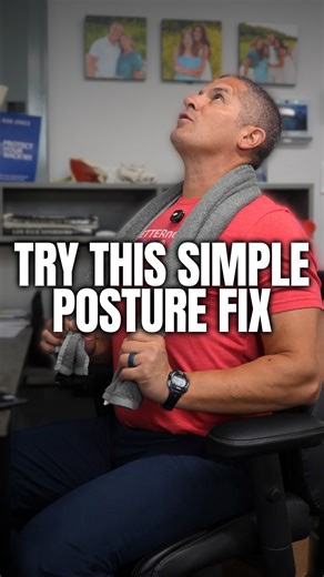 Dr. Rob Jones on Instagram: "Did you know this position is actually one of the worst things we do as humans? It is not just bad for your spine. It creates a fight or flight response in your body. This is a submissive posture, and when you stay here, cortisol goes up and your nervous system stays stressed. Here is a simple way to reset that in about 30 seconds using a towel. Place the towel behind your neck. Pull your hands forward while pushing your neck back into the towel. You will immediately