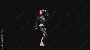 3D rendered animation of a gothic fantasy vampire girl dancing in a transparent background