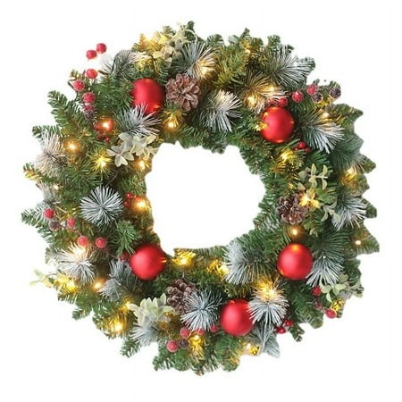 Christmas Wreath with LED Lights, 20Inch Pre-Lit Artificial Christmas Wreath Decoration with Pine Cones Berry Clusters Frosted Branches Christmas Decorations for Window Indoor Outdoor,A16 - Walmart.ca